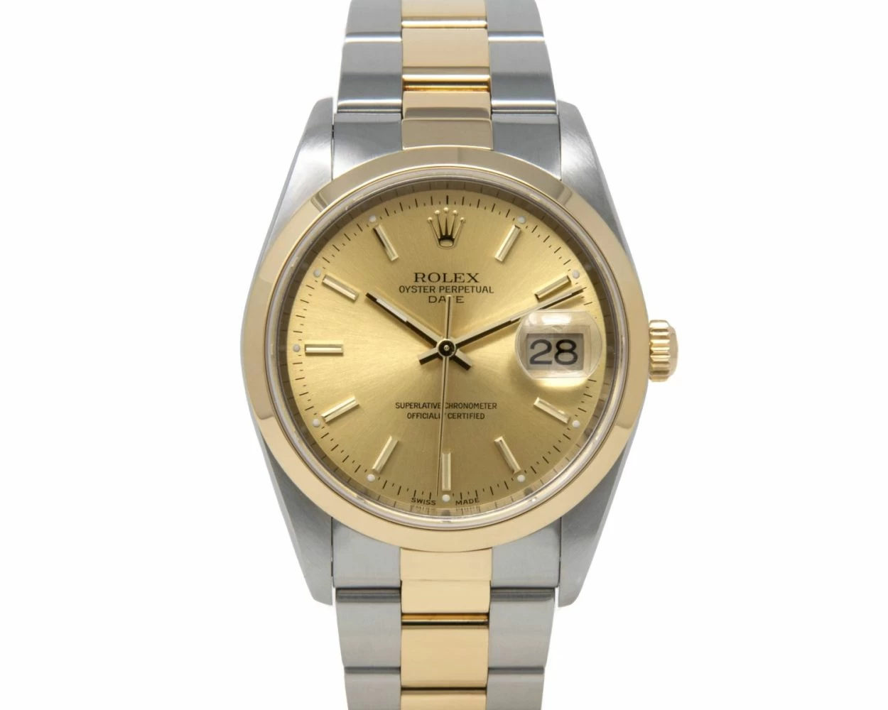 Rolex Date Champagne Dial Steel Gold 15203