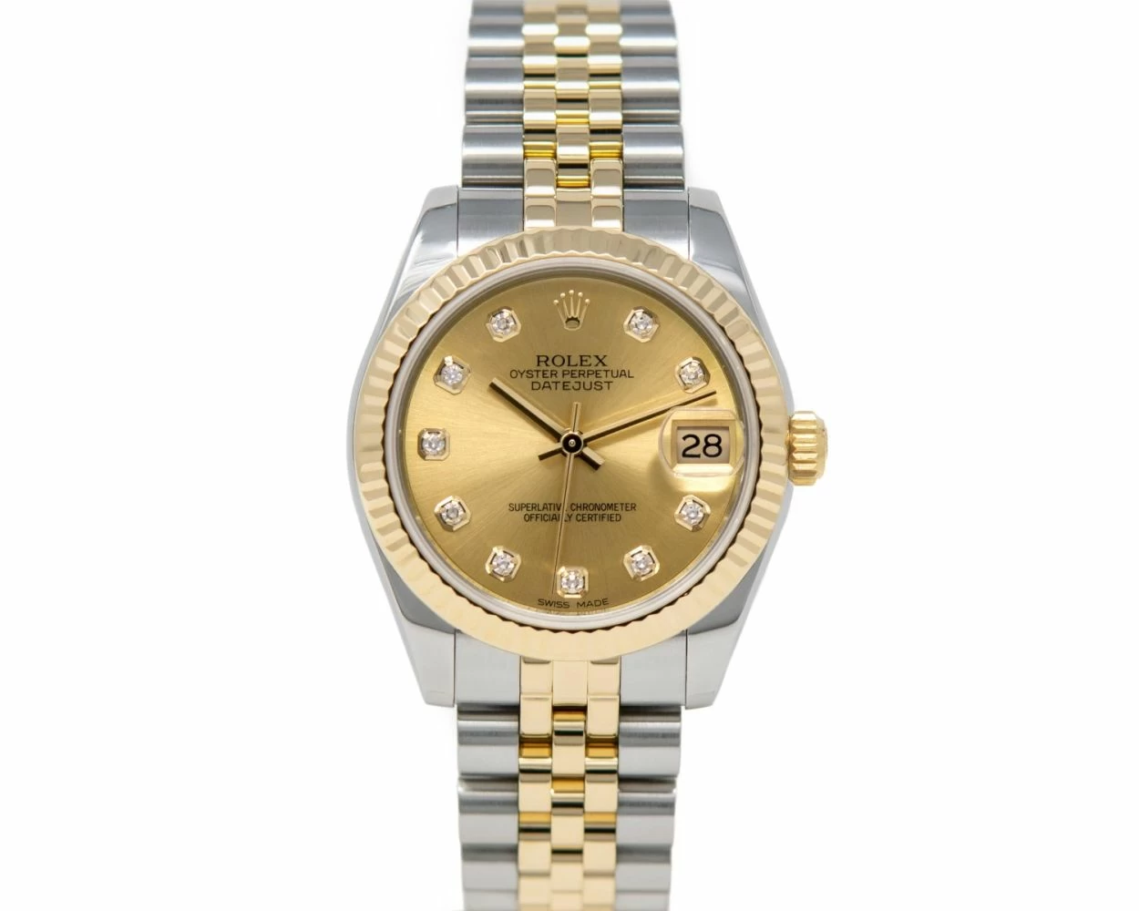 Rolex Lady-Datejust 31mm Yellow Gold & Steel Silver Jubilee Diamond Dial & Fluted Bezel 178273