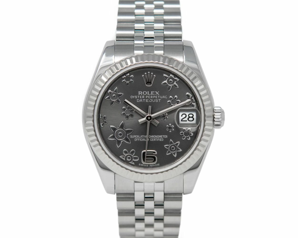 Rolex Datejust 31 Silver Floral Dial Steel White Gold 178274