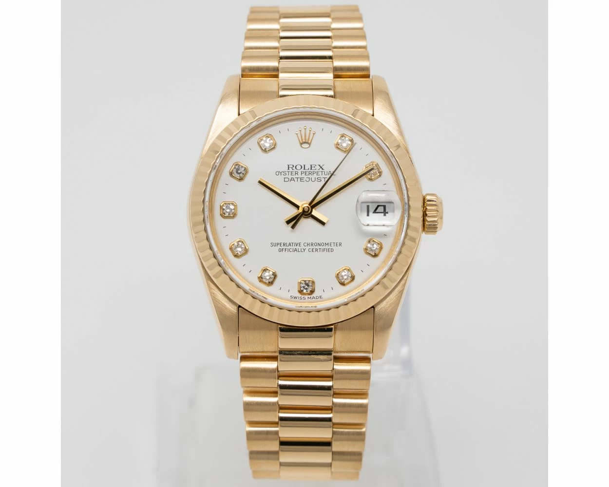 Rolex Datejust 31 President Bracelet White Diamond Dial Yellow Gold 68278
