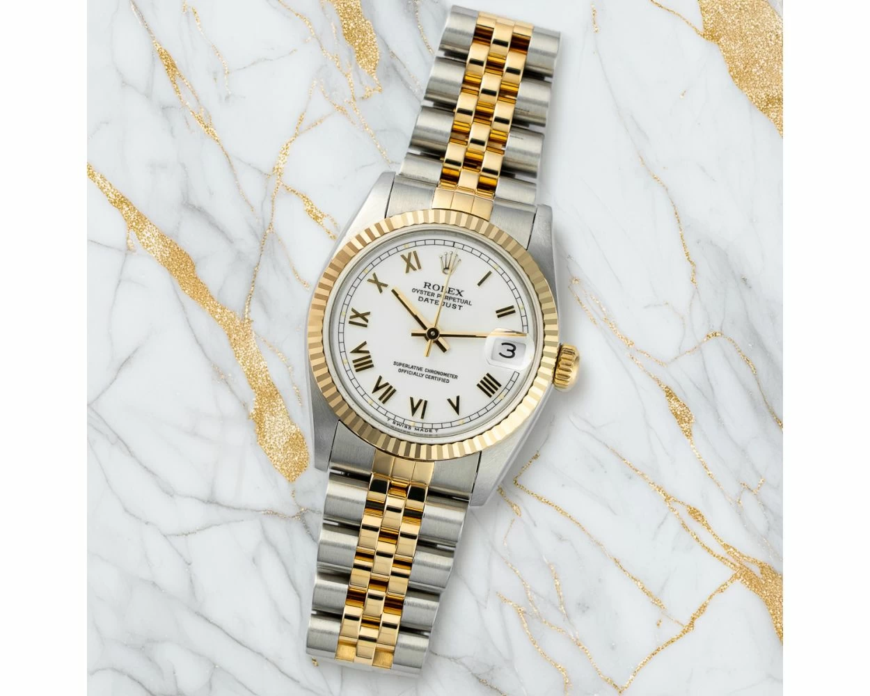 Rolex Datejust 31 White Skinny Roman Dial Steel Gold 68273