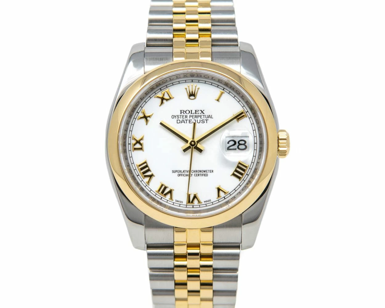 Rolex Datejust 36 116203 Steel Gold White Roman Dial Jubilee Bracelet Box Only Renewed