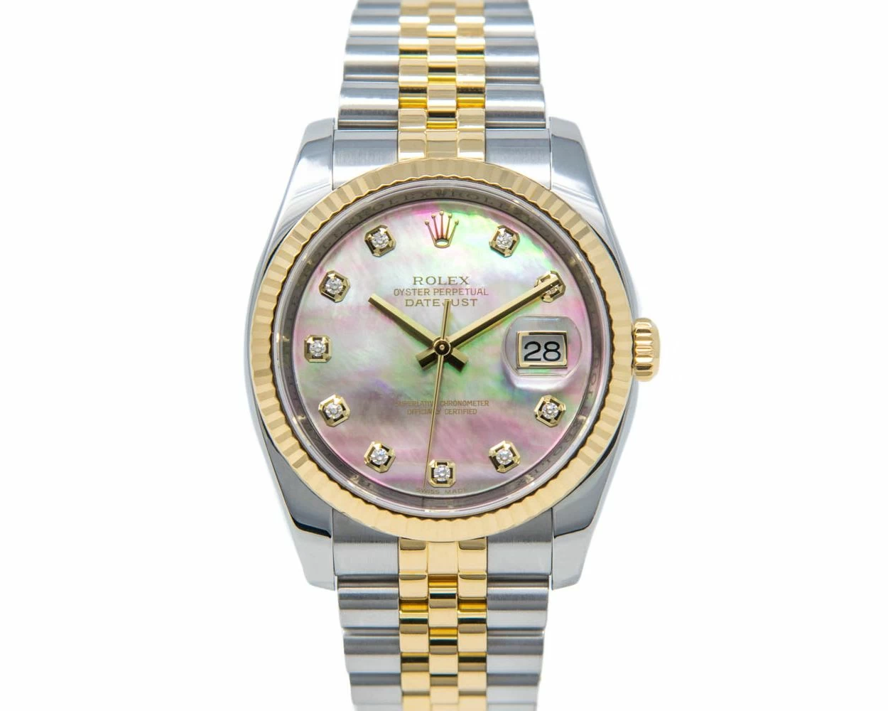 Rolex Datejust 36 Black Mother of Pearl Diamond Dial Steel Gold 116233