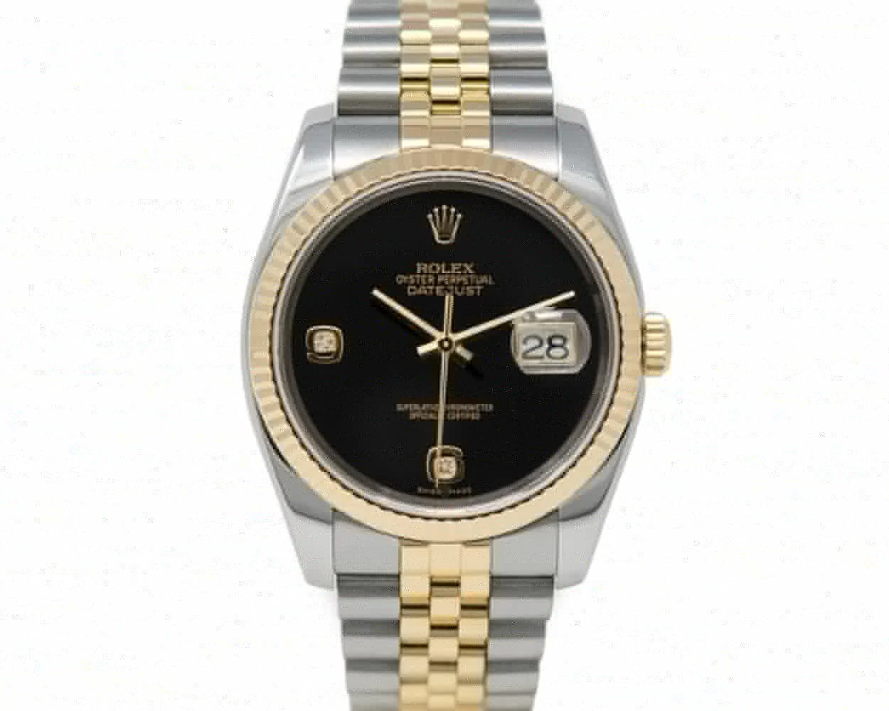 Rolex Datejust 36 Black Onyx Diamond Dial Steel Gold 116233