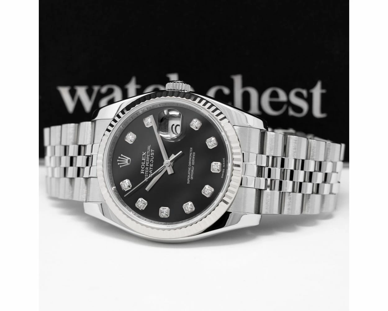 Rolex Datejust 36, Black Diamond Dial, Steel & White Gold, 116234