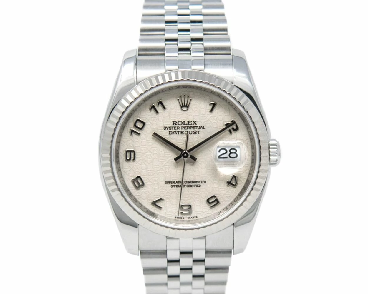 Rolex Datejust 36 White Jubilee Arabic Dial Steel White Gold 116234
