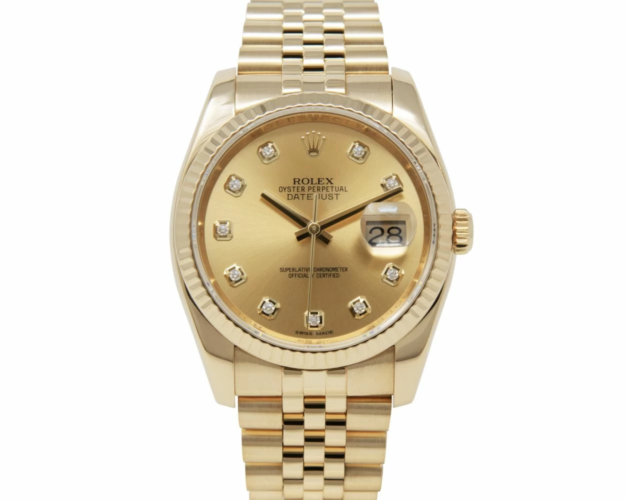 Rolex Oyster Perpetual Datejust 36 Champagne Dial 18K Yellow Gold Automatic  Men's Watch 116238CSJ