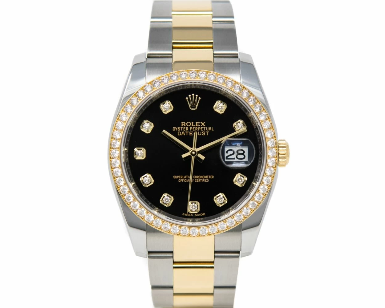 Rolex Datejust 36 Steel Yellow Gold Silver Dial Diamond Bezel Mens Watch  116243