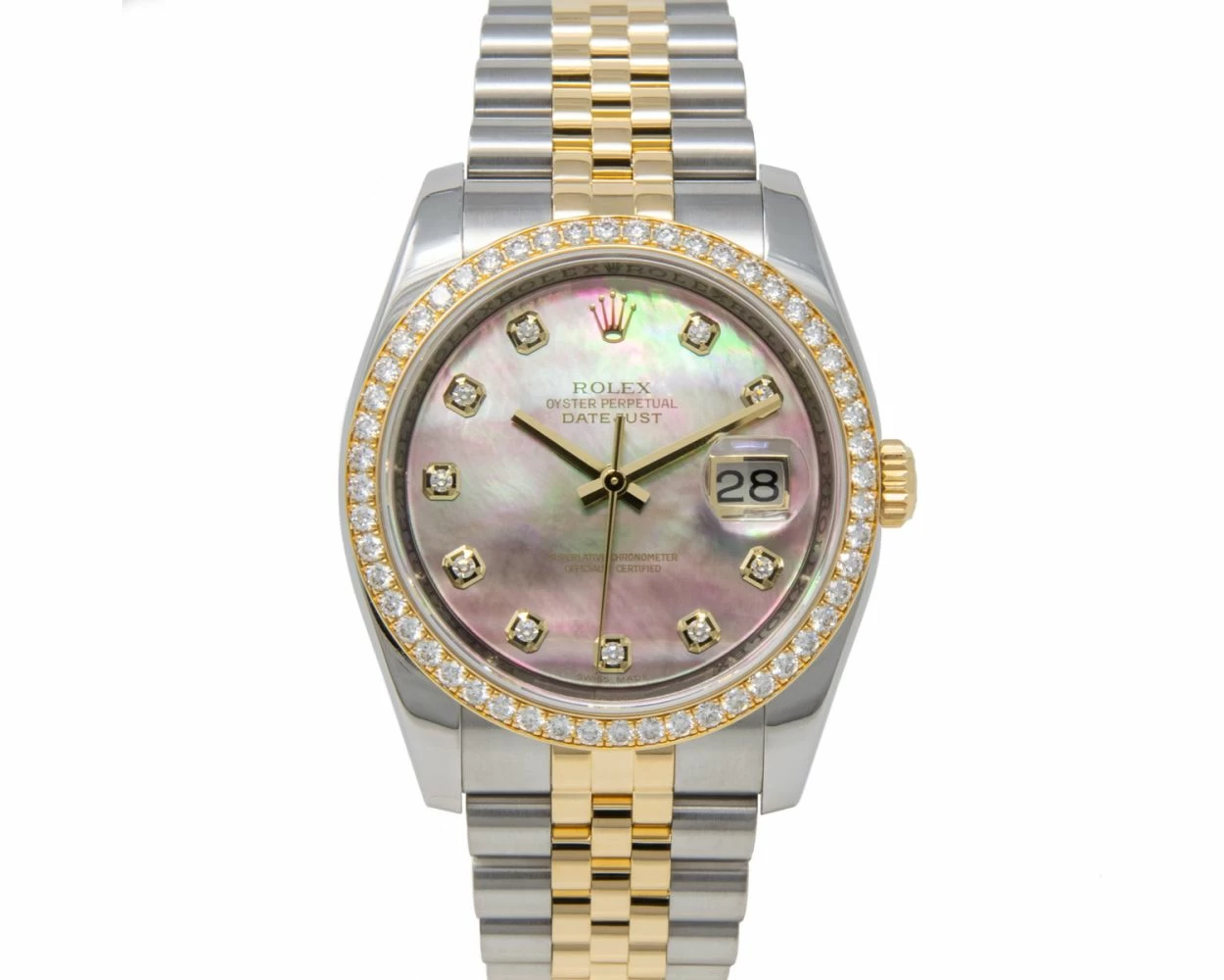 Rolex Datejust 36, Black Mother of Pearl Diamond Dial, Steel & Gold, 116243