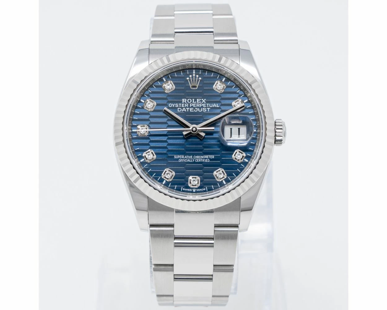 Buy Genuine Used Rolex Datejust 36 126234 Watch - Bright Blue Fluted Motif  Dial