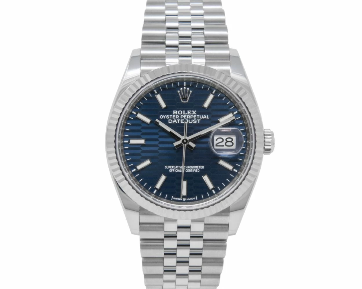 Buy Genuine Used Rolex Datejust 36 126234 Watch Bright Blue Fluted Motif Dial SKU 7093
