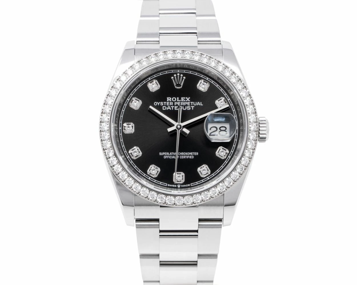 Rolex Datejust 36 White Gold/Steel Bright Black Index Dial & Diamond Bezel  Oyster Bracelet 126284RBR - BRAND NEW