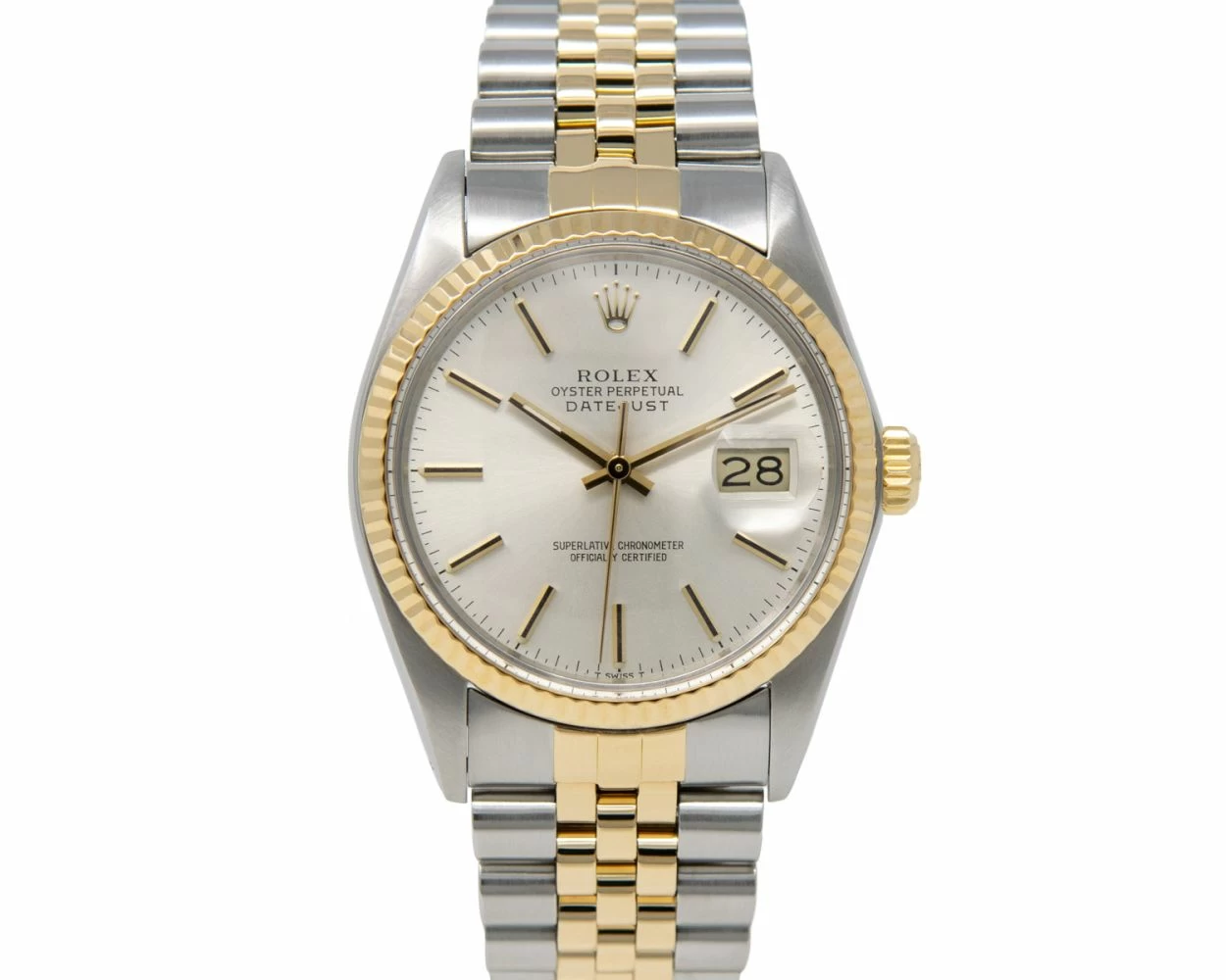 Genuine Rolex Datejust 36mm 16013 Automatic Watch, Steel & Yellow Gold, Silver Dial, 2-Year Warranty, Pre-owned