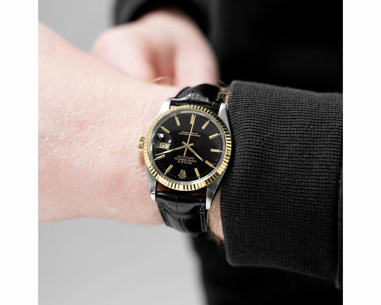 Rolex datejust black leather strap top