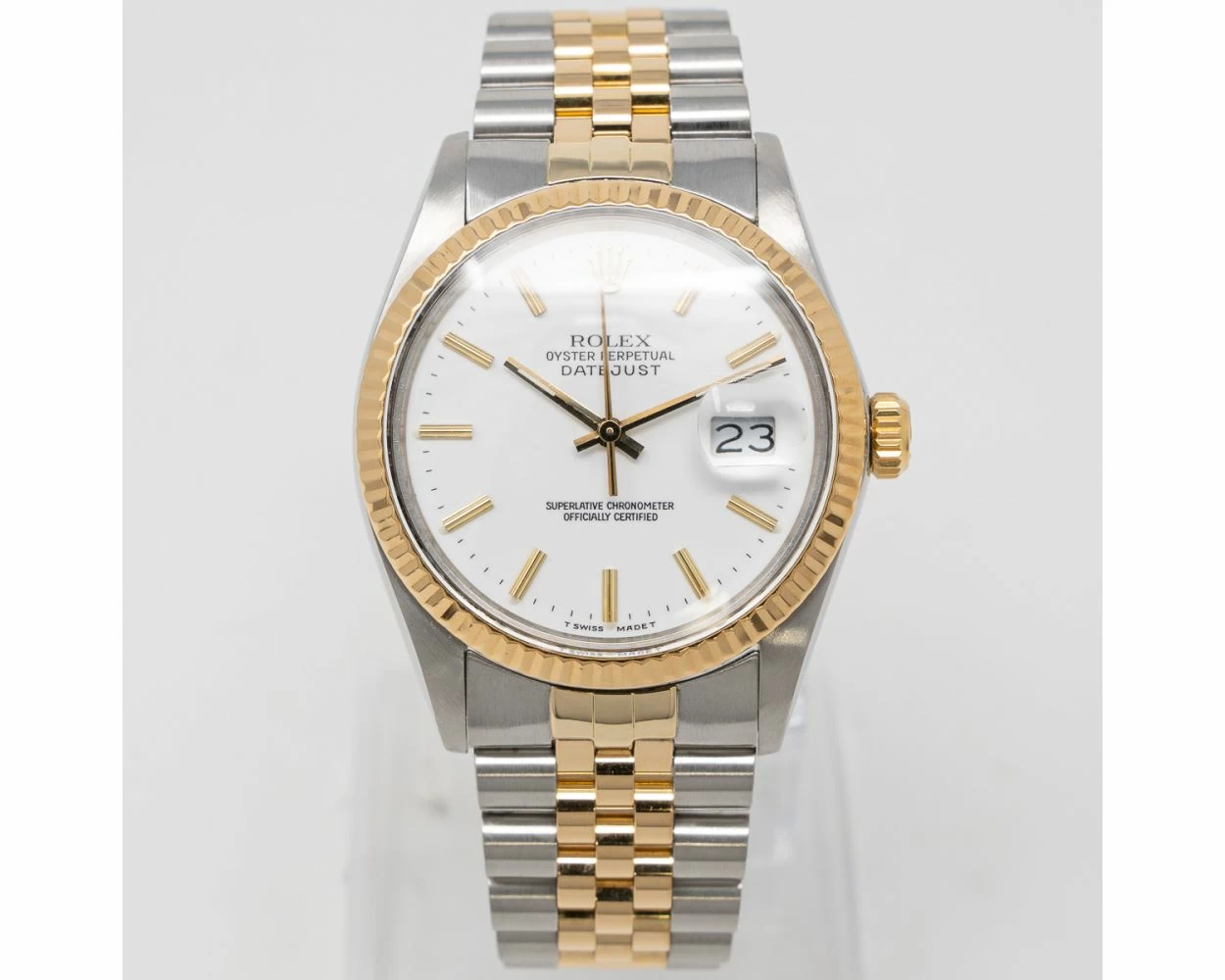 Rolex Datejust 36 White Index Dial Steel Gold 16013