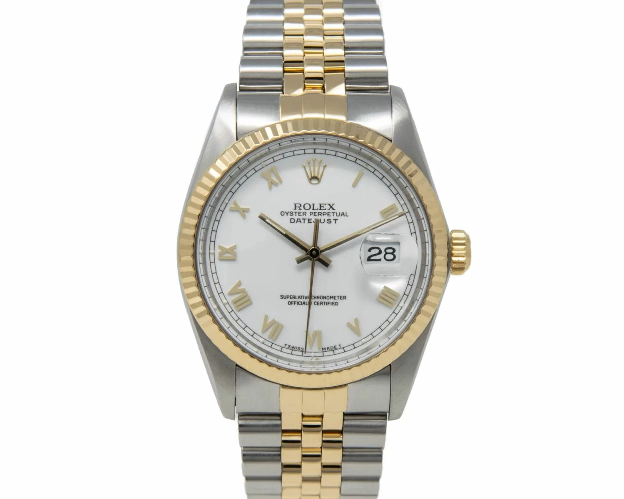 Genuine Rolex Datejust 36mm 16013 Automatic Watch, Steel & Yellow Gold, Silver Dial, 2-Year Warranty, Pre-owned