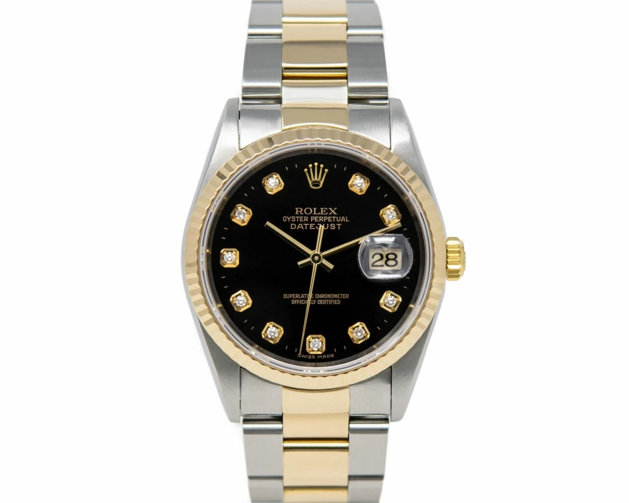 Rolex Datejust 36 Yellow Gold/Steel Bright Black Diamond Dial & Fluted