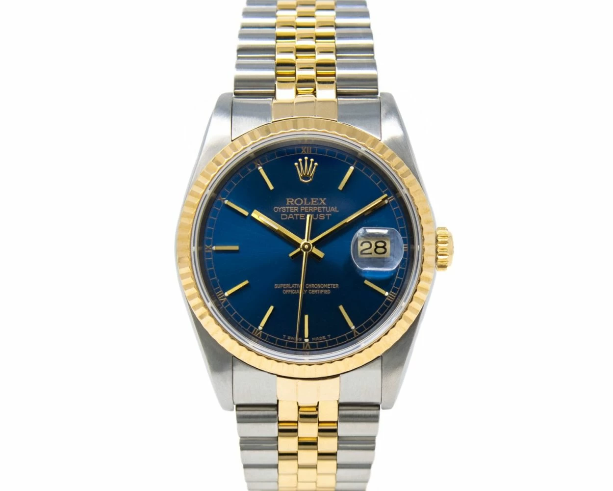 Rolex men's datejust two tone fluted custom blue diamond dial cheap