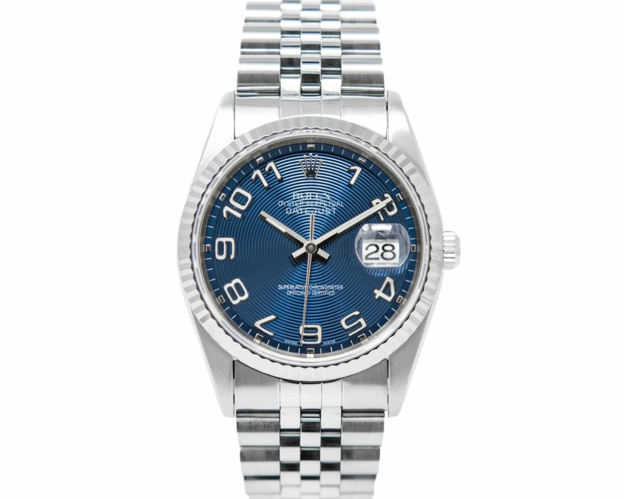 Rolex Datejust 36 Blue Concentric Arabic Dial Steel White Gold 16234