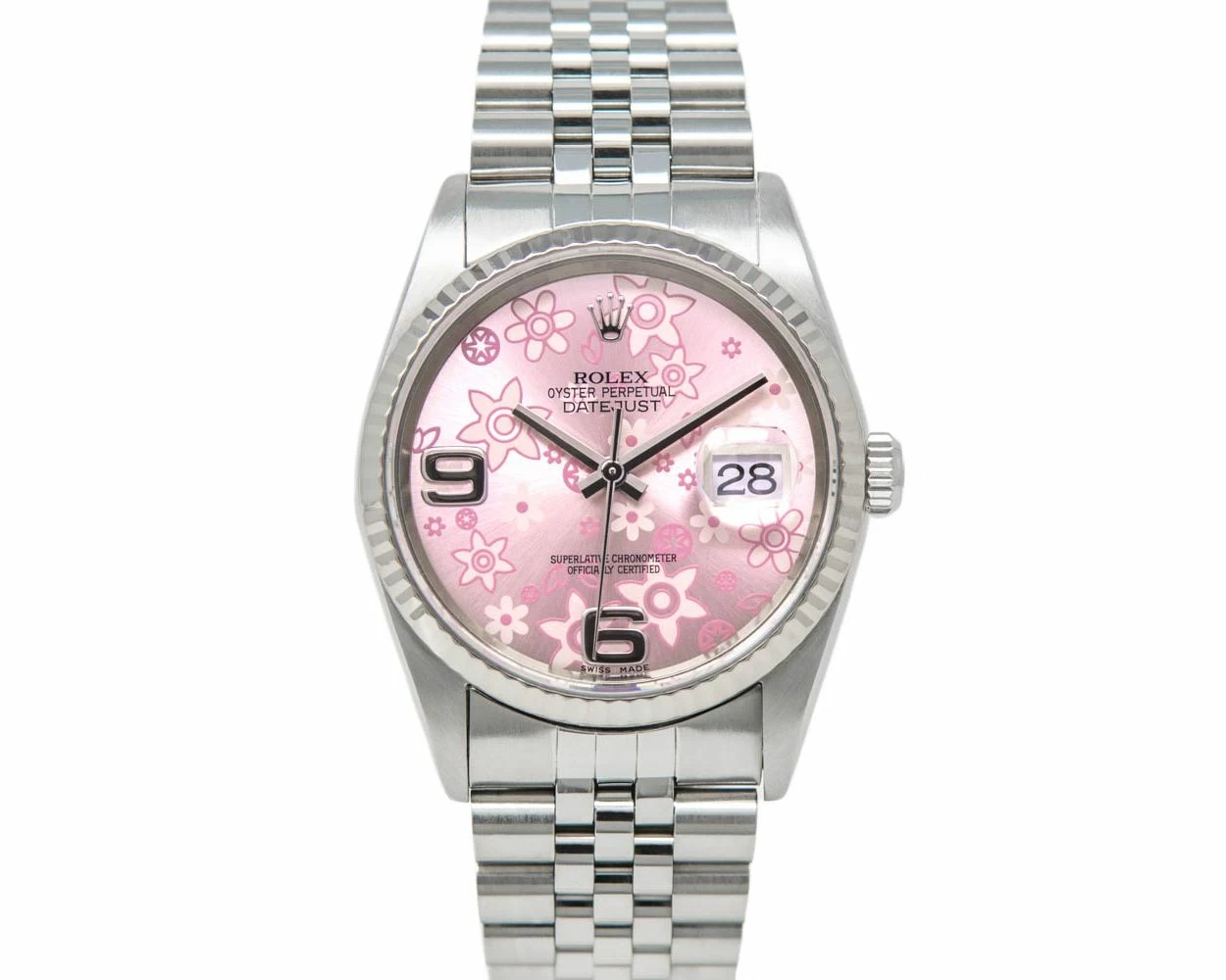 Rolex Datejust 36 Pink Floral Dial Steel White Gold 16234