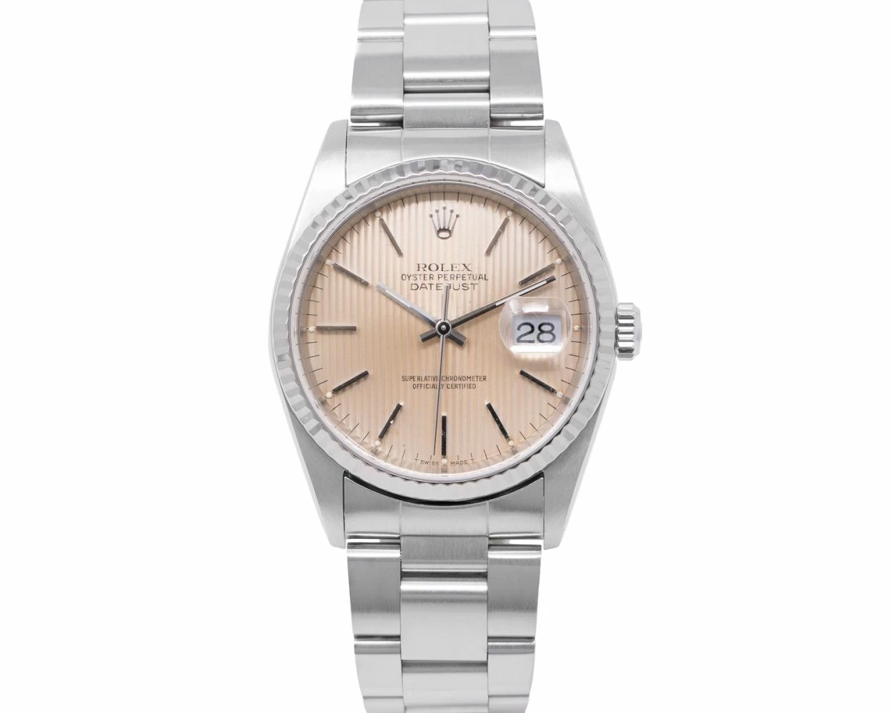 Rolex Datejust 36 Silver Tapestry Dial Steel White Gold 16234