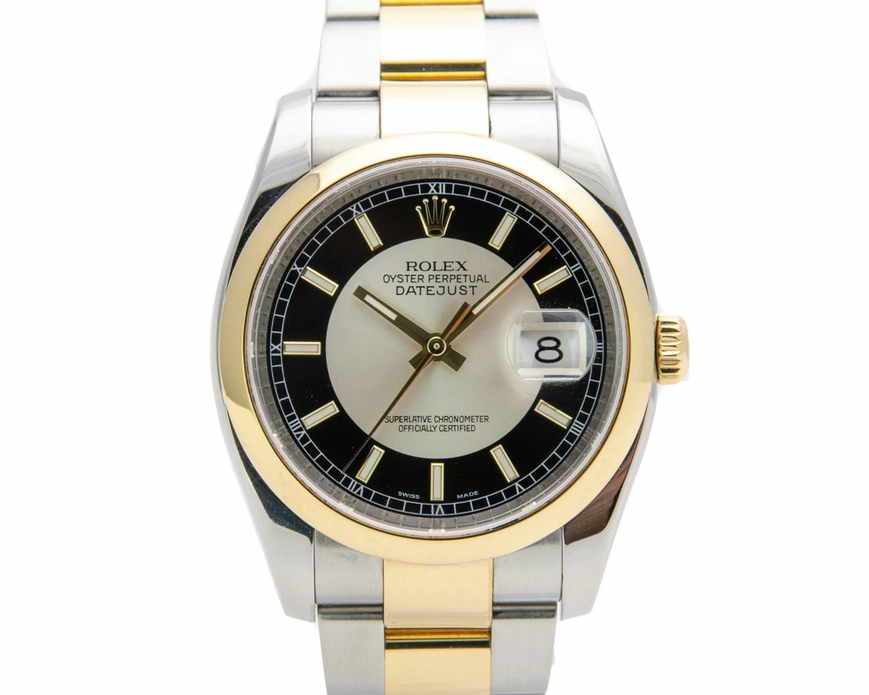 Rolex Datejust 36 Black Bullseye Dial Steel Gold 116203