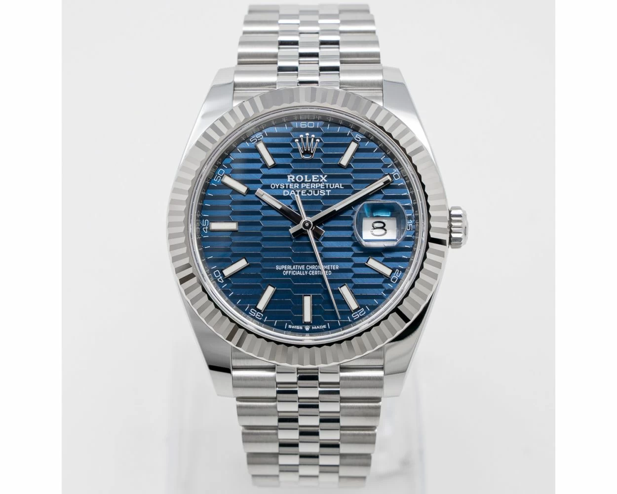 Buy Genuine Used Rolex Datejust 41 126334 Watch Bright Blue Fluted Motif Dial SKU 9537