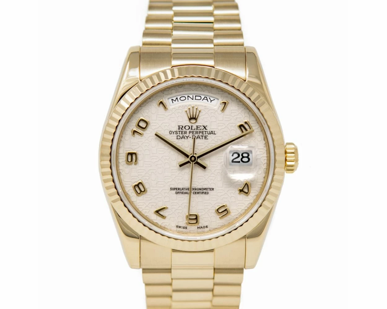 Rolex Day Date 36 President Bracelet Ivory Jubilee Arabic Dial Yellow Gold 118238