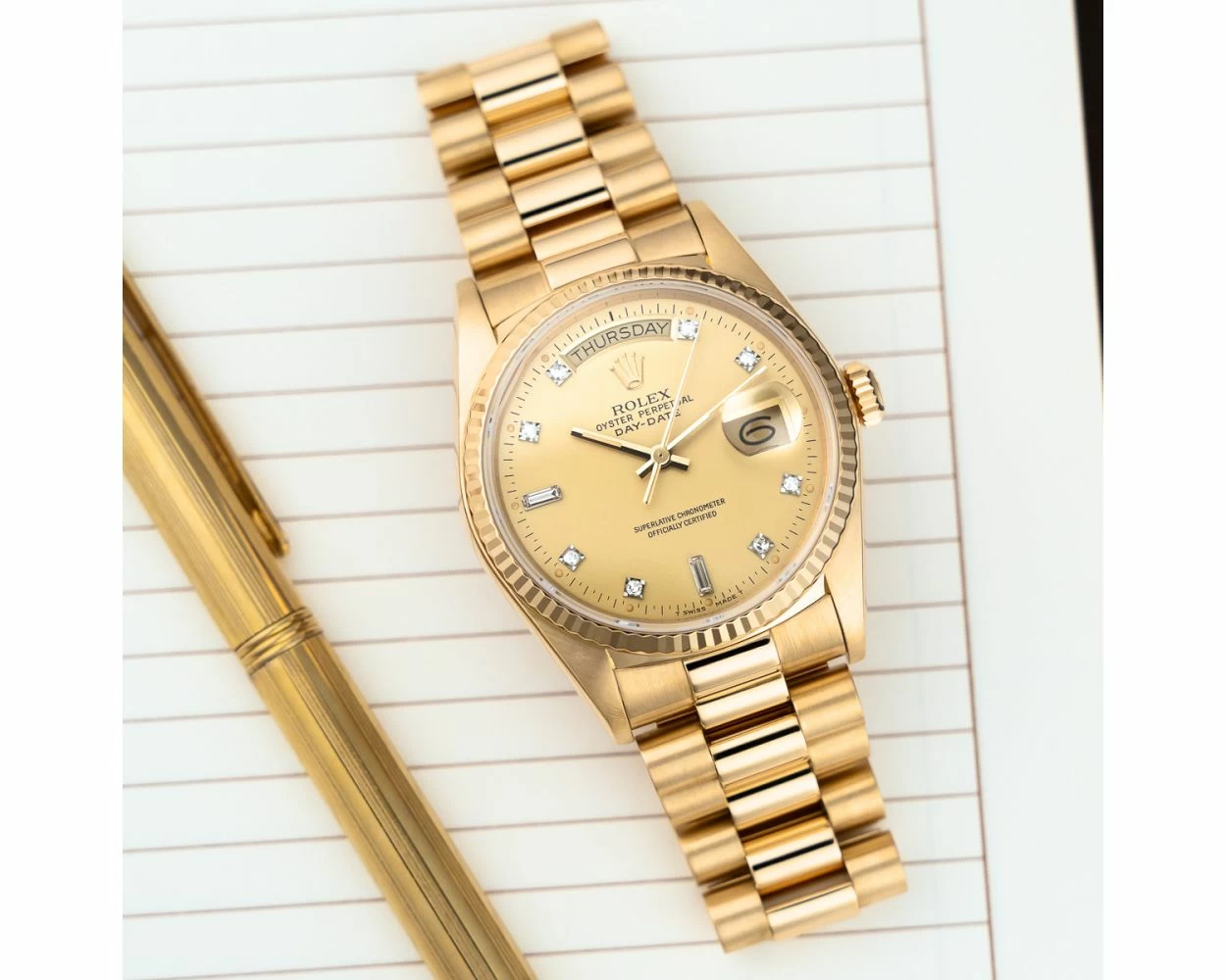 Rolex Day-Date 36 18038, Yellow Gold, Flat Champagne Diamond Dial,  President Bracelet, Box Only, Renewed