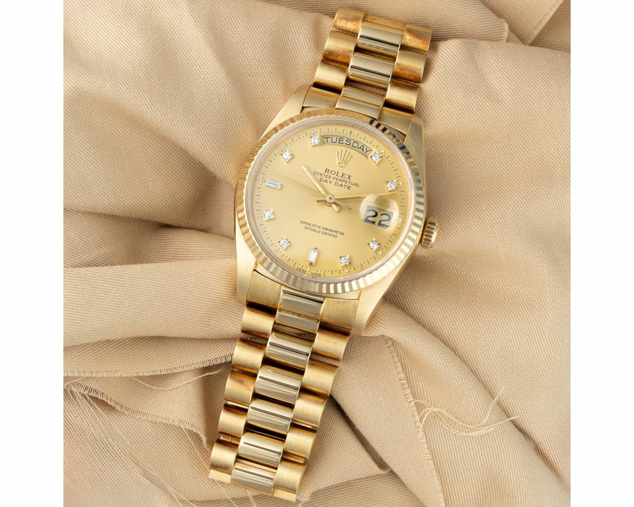 Rolex Day Date 36 President Bracelet Champagne Diamond Dial Yellow Gold 18038