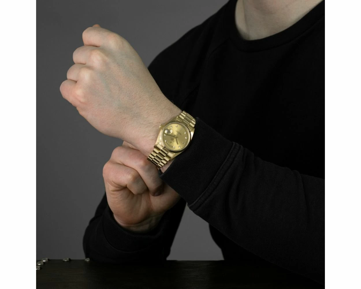 Rolex day date gold on wrist store