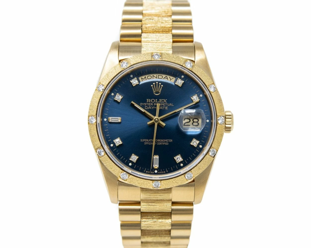 Rolex Day Date 36 Bark President Bracelet Blue Diamond Dial Yellow Gold 18308