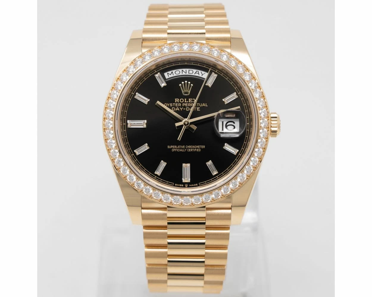 Buy Genuine Used Rolex Day Date 40 228348RBR Watch Bright Black Dial SKU 6324