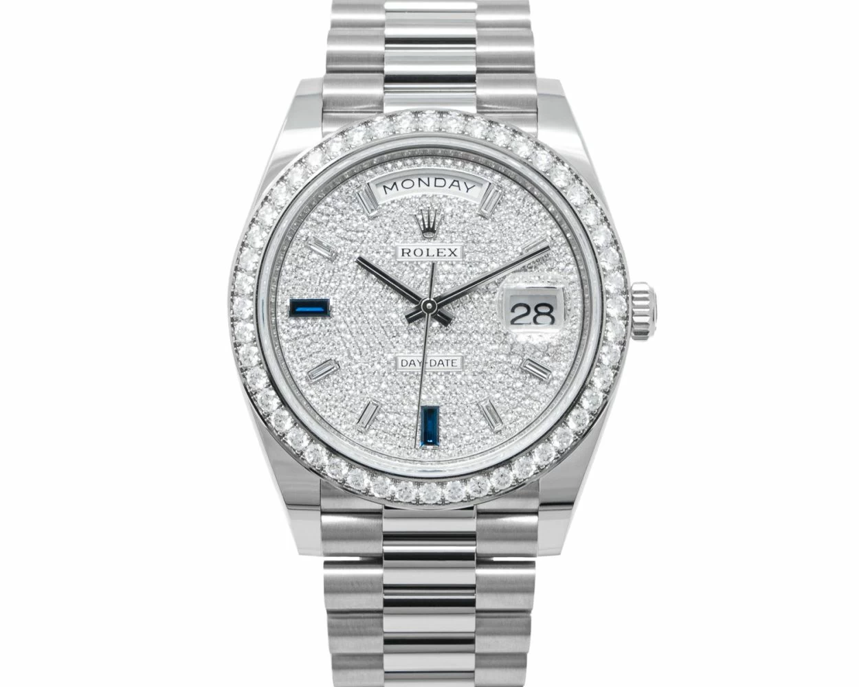 Buy Genuine Used Rolex Day Date 40 228349RBR Watch Pave Diamond Dial SKU 6215
