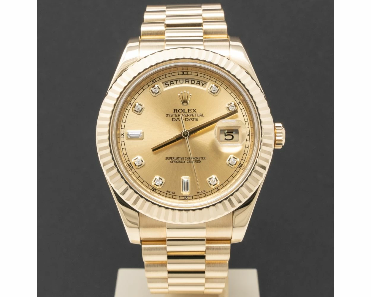 Rolex Day-Date II, President Bracelet, Champagne Diamond Dial, Yellow Gold,  218238