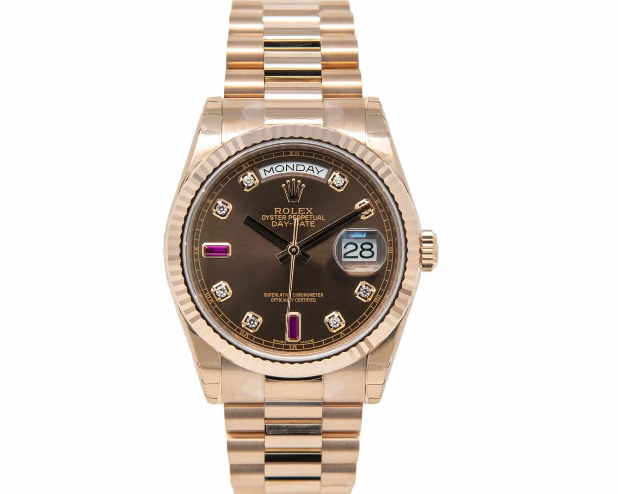 Chocolate face day date ruby dial sale