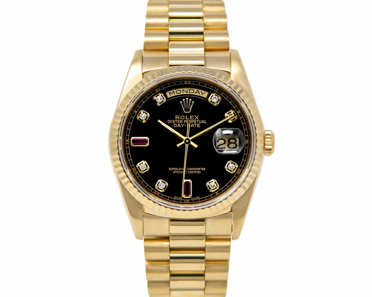 Rolex day date sales gold diamond ruby