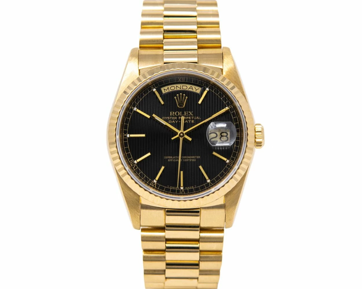 Rolex Day Date 36 President Bracelet Black Tapestry Dial Yellow Gold 18238