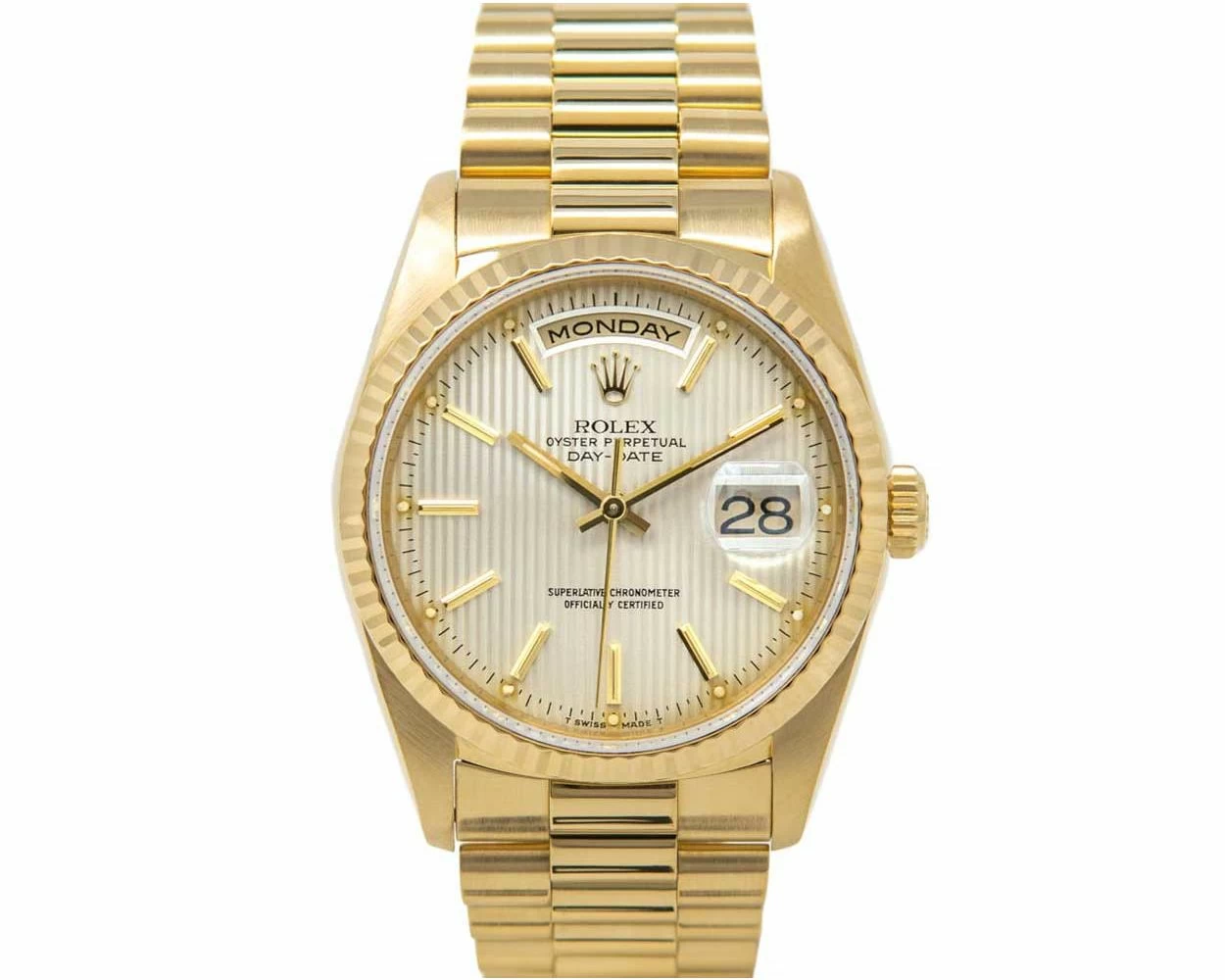 Buy Genuine Used Rolex Day Date 36 18238 Watch Silver Tapestry Dial SKU 5303