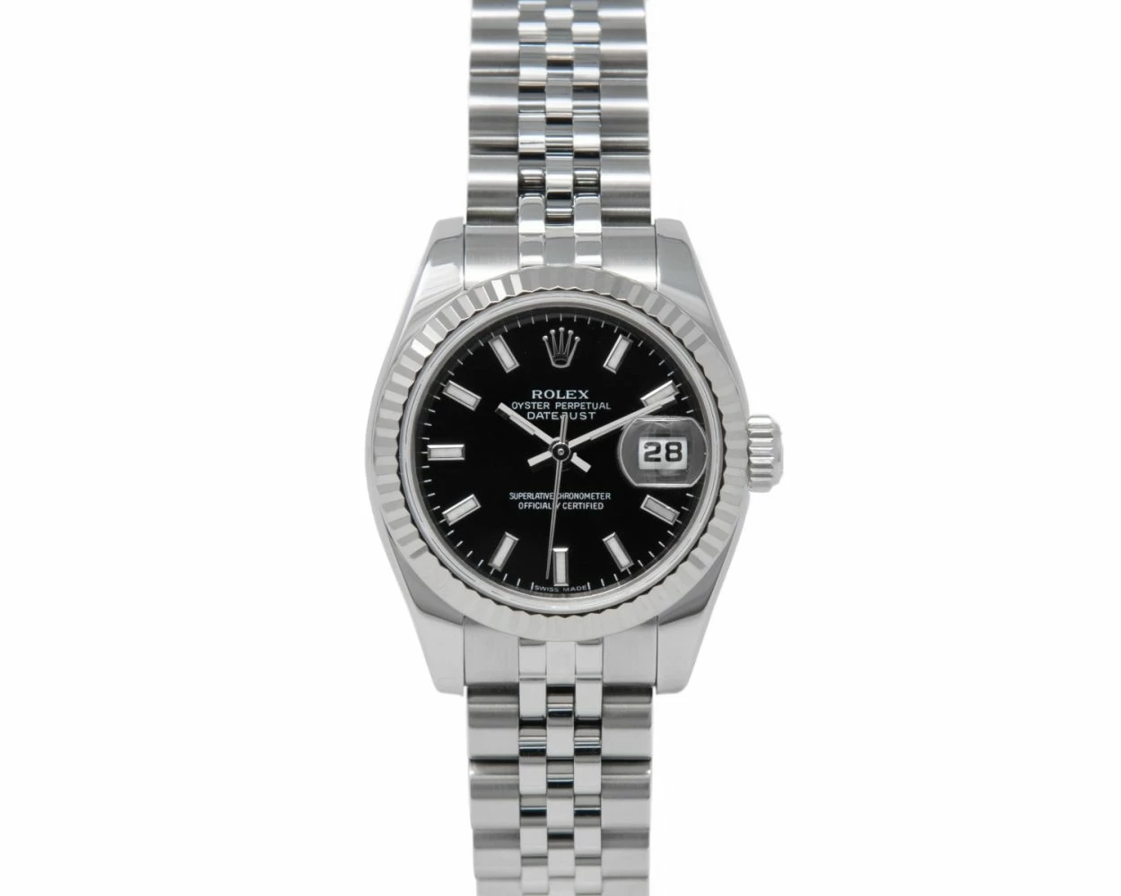 Rolex Lady Datejust Black Dial Steel White Gold 179174