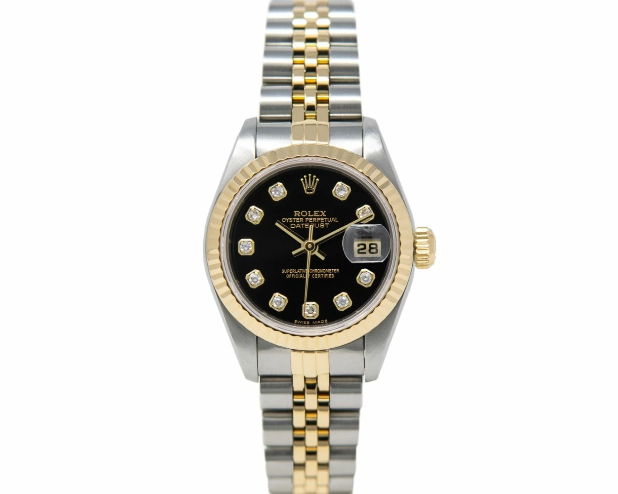 Rolex Datejust Gold Black Diamond Dial 178274 Jubilee Watch Chest