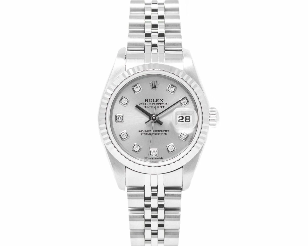 Rolex Datejust Silver Diamond Dial Bracelet