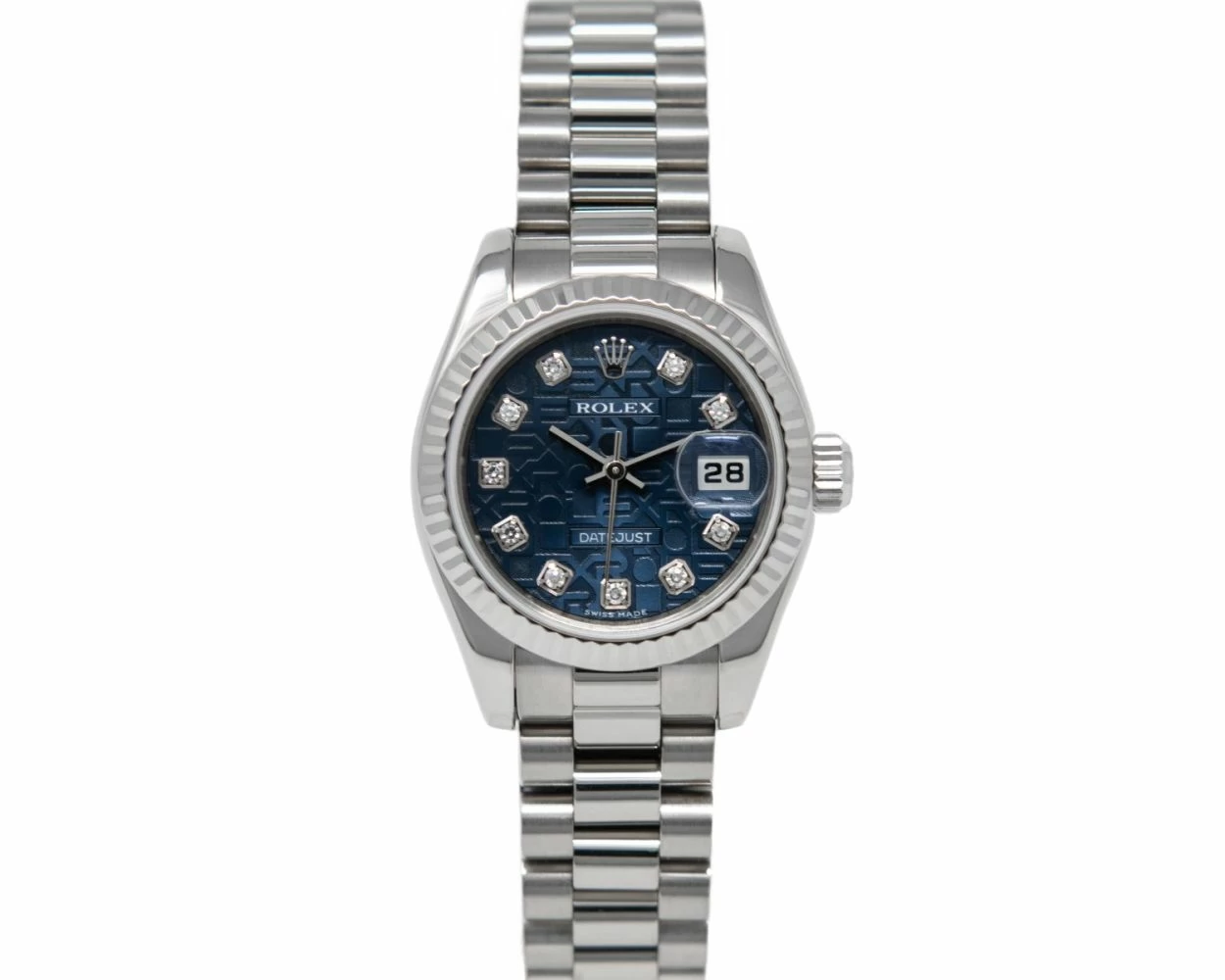 Rolex Lady-Datejust, President Bracelet, Blue Jubilee Diamond Dial, White Gold, 179179