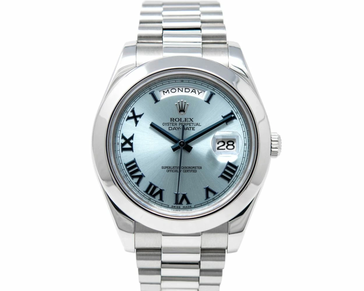Buy Genuine Used Rolex Day Date II 218206 Watch Glacier Blue Dial SKU 4783