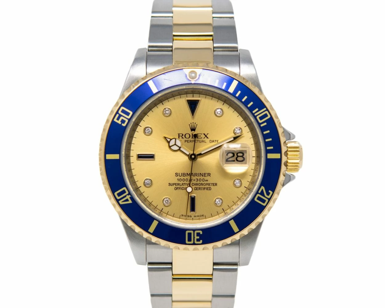 Buy Genuine Used Rolex Submariner Date 16613 Watch Champagne Serti Dial SKU 1499