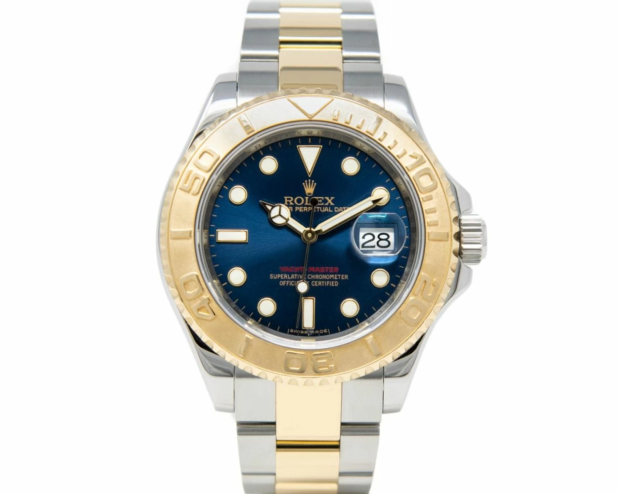 Men's Rolex Yacht-Master Steel and Gold Watch Blue Dial Yellow Gold 60min  Bezel Oyster Bracelet