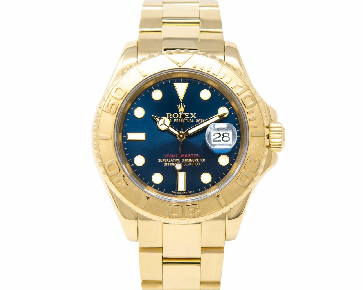 Men's Rolex Yacht-Master Steel and Gold Watch Blue Dial Yellow Gold 60min  Bezel Oyster Bracelet