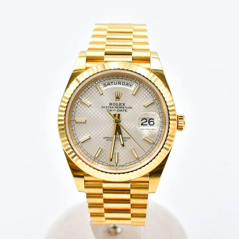 2020 Rolex Day-Date 40, 228238, Yellow Gold, Silver Diagonal Motif