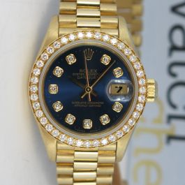 Rolex Lady-Datejust, President Bracelet, Blue Diamond Dial, Diamond & Ruby  Bezel, Yellow Gold, 69178