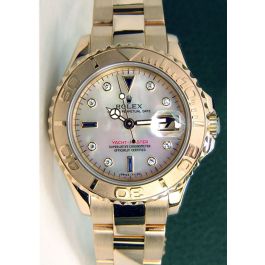 1996 Rolex Ladies Yacht-Master 18ct Gold Mother of Pearl Diamond Dial 69628